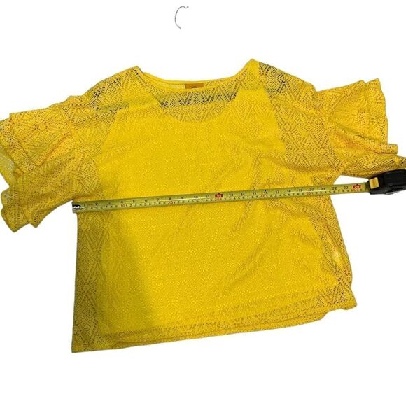 Ruby Rd Yellow Crochet Overlay Top - Picture 7 of 8